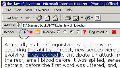 Internet Explorer Page-Reader Bar Screenshot